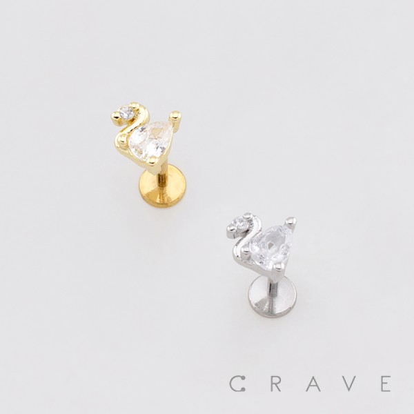 TEARDROP (PEAR-CUT) CZ SWAN 316L SURGICAL STEEL LABRET SET TEARDROP (PEAR-CUT) CZ SWAN 316L SURGICAL STEEL LABRET SET